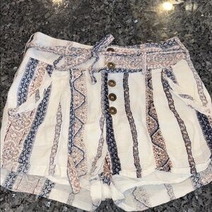 Anama Cream and Blue High Waist Shorts